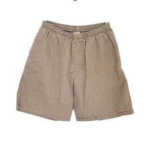 Vintage Straight down 90s baggy shorts beige khaki elastic waist Medium‎